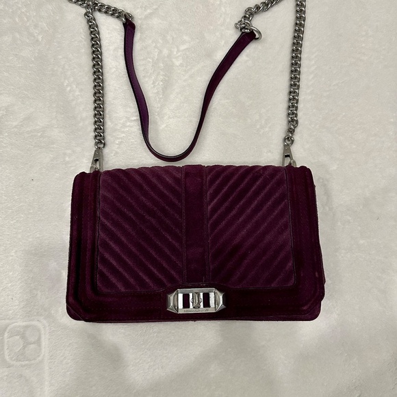 REBECCA MINKOFF CHEVRON QUILTED LOVE CROSSBODY HANDBAG AMETHYST - Picture 8 of 8